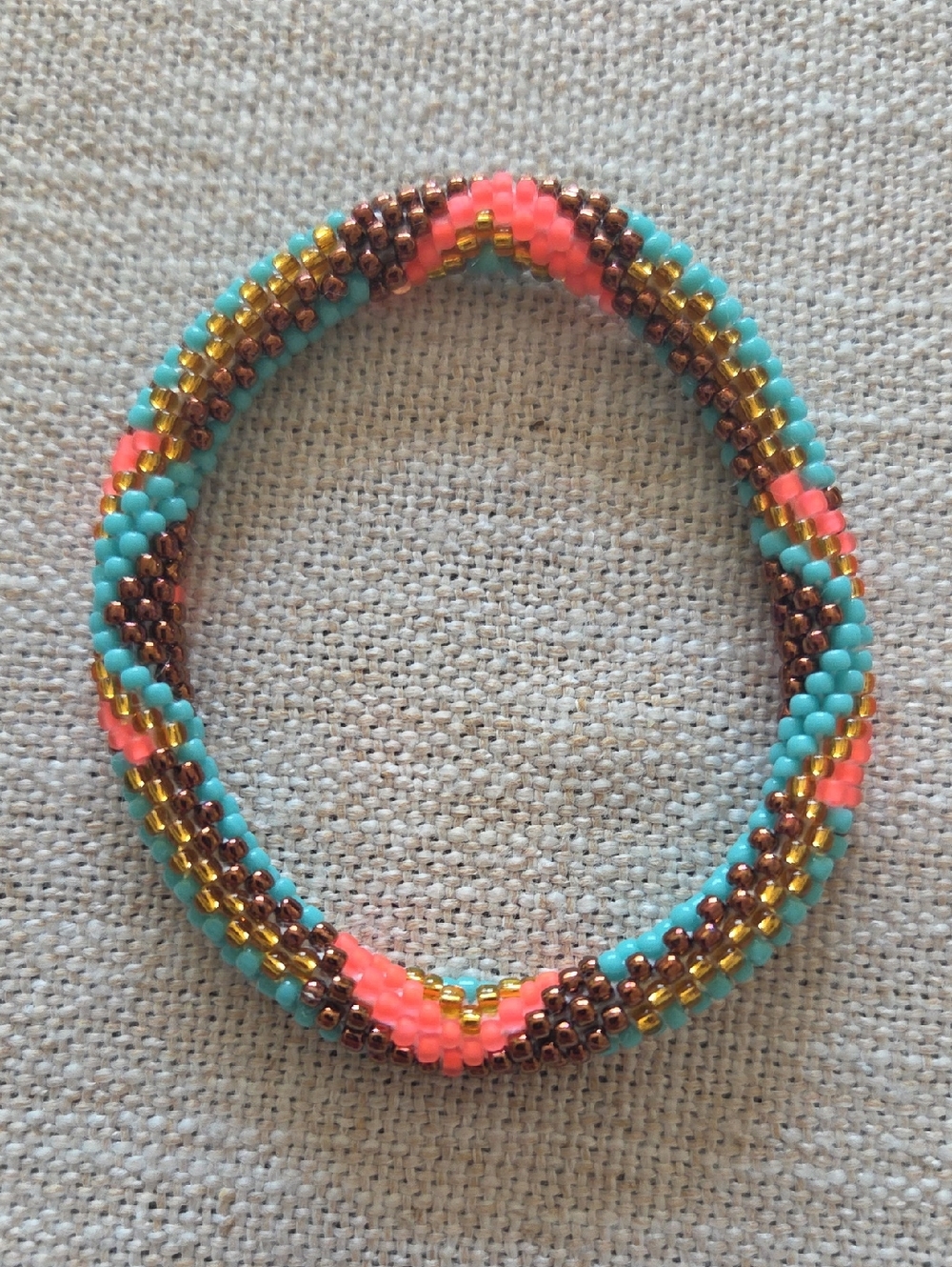 Sashka Co. Beaded Bracelet - Turquoise, Neon Pink & Gold